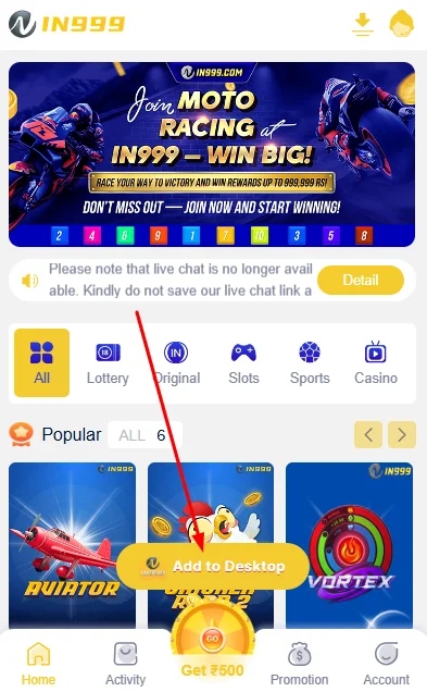 CLick on add to desktop option